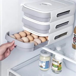 Egg Holder For Refrigerator | Egg Storage Container For Refrigerator Fridge Organizer Bin Egg Drawer Box Egg Tray Auto Rolling Stackable with Lid, Time Scale