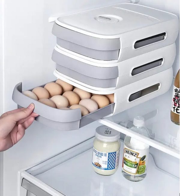 Egg Holder For Refrigerator | Egg Storage Container For Refrigerator Fridge Organizer Bin Egg Drawer Box Egg Tray Auto Rolling Stackable with Lid, Time Scale