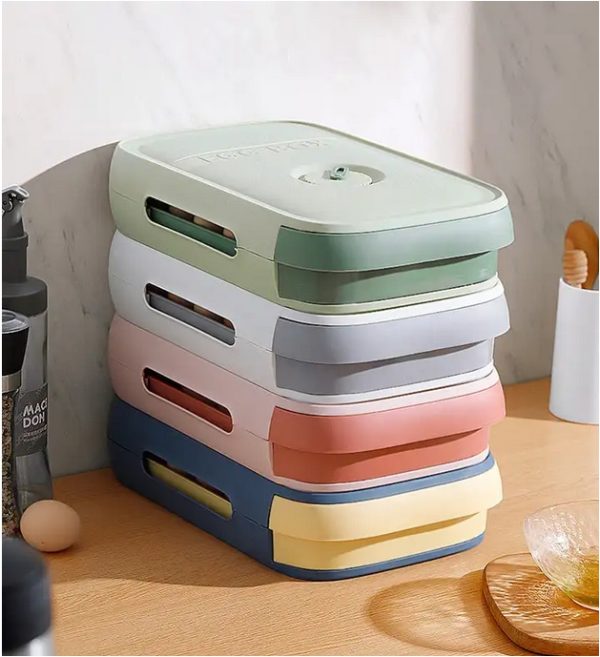 Egg Holder For Refrigerator | Egg Storage Container For Refrigerator Fridge Organizer Bin Egg Drawer Box Egg Tray Auto Rolling Stackable with Lid, Time Scale