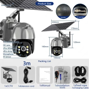 3G/4G LTE Outdoor Solar Powered Cellular Security Camera Wireless | Pan Tilt 360°View Spotlight | 1080P Night Vision 2 Way Talk, PIR Motion Sensor | 4MP WIFI Security Camera 6W Solar CCTV Video Surveillance Camera | 4G Sim Card Slot Audio PTZ Wireless IP Camera Outdoor