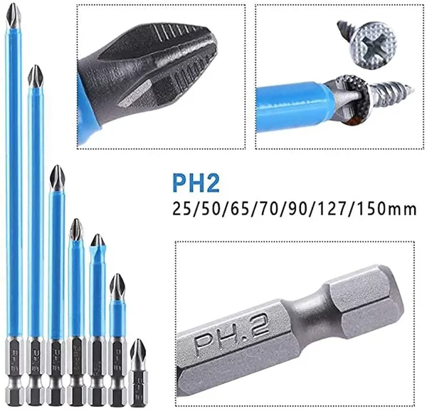 Magnetic PH2 Drill Bits Set | Anti Slip Screw Extractor And Magnetic Screwdriver Bit Set | Hand Tool 7Pcs, Cross Single And Double Head Bits | Electric Screw Nozzle Taper Corrector (1 kit) | Magnetic Anti-slip Drill Bit 7pcs and Double Head Ph2 Hex Screwdriver Bit set(25mm, 50mm, 65mm, 70mm, 90mm, 127mm, 150mm)