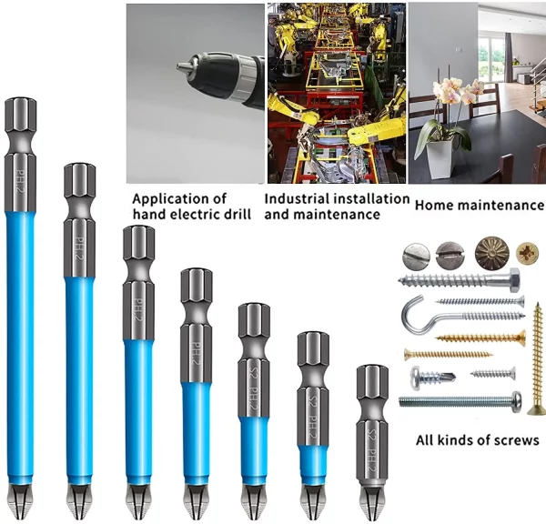 Magnetic PH2 Drill Bits Set | Anti Slip Screw Extractor And Magnetic Screwdriver Bit Set | Hand Tool 7Pcs, Cross Single And Double Head Bits | Electric Screw Nozzle Taper Corrector (1 kit) | Magnetic Anti-slip Drill Bit 7pcs and Double Head Ph2 Hex Screwdriver Bit set(25mm, 50mm, 65mm, 70mm, 90mm, 127mm, 150mm)