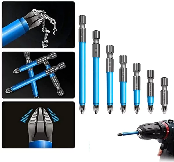 Magnetic PH2 Drill Bits Set | Anti Slip Screw Extractor And Magnetic Screwdriver Bit Set | Hand Tool 7Pcs, Cross Single And Double Head Bits | Electric Screw Nozzle Taper Corrector (1 kit) | Magnetic Anti-slip Drill Bit 7pcs and Double Head Ph2 Hex Screwdriver Bit set(25mm, 50mm, 65mm, 70mm, 90mm, 127mm, 150mm)